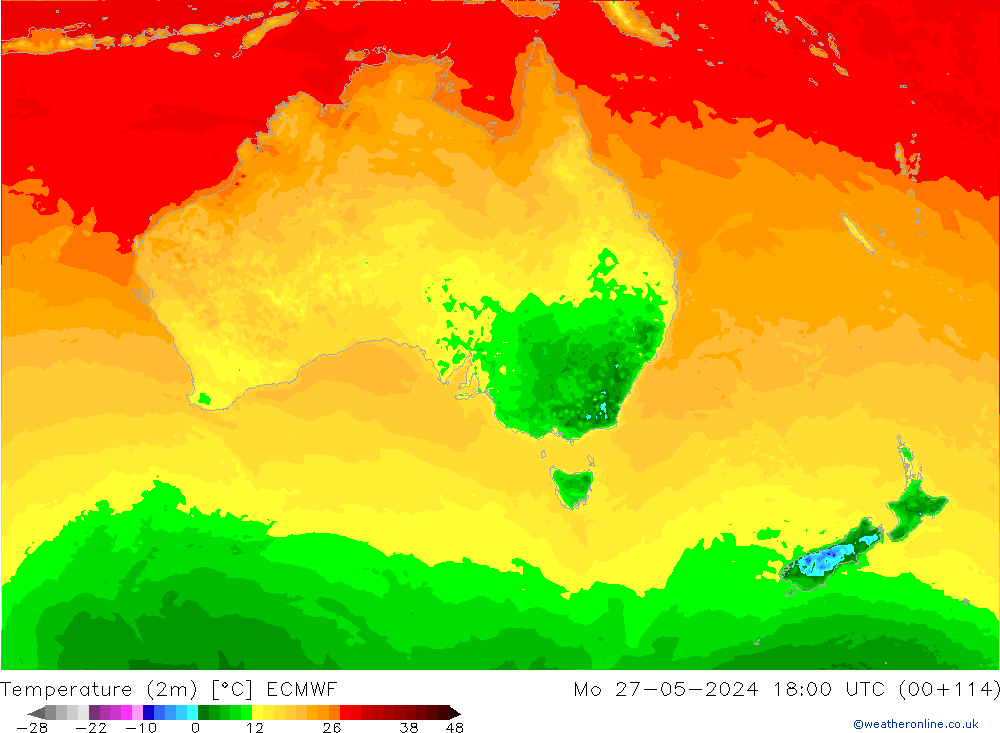 Temperaturkarte (2m) ECMWF Mo 27.05.2024 18 UTC