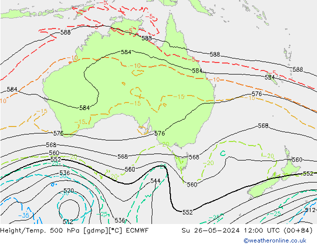 Hoogte/Temp. 500 hPa ECMWF zo 26.05.2024 12 UTC