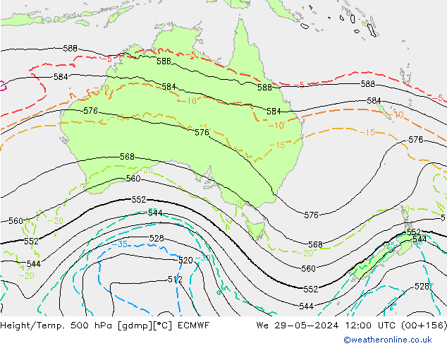 Z500/Rain (+SLP)/Z850 ECMWF Qua 29.05.2024 12 UTC