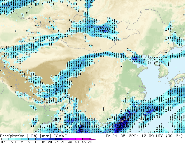 降水量 (12h) ECMWF 星期五 24.05.2024 00 UTC