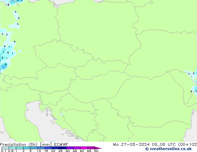 Precipitazione (6h) ECMWF lun 27.05.2024 06 UTC