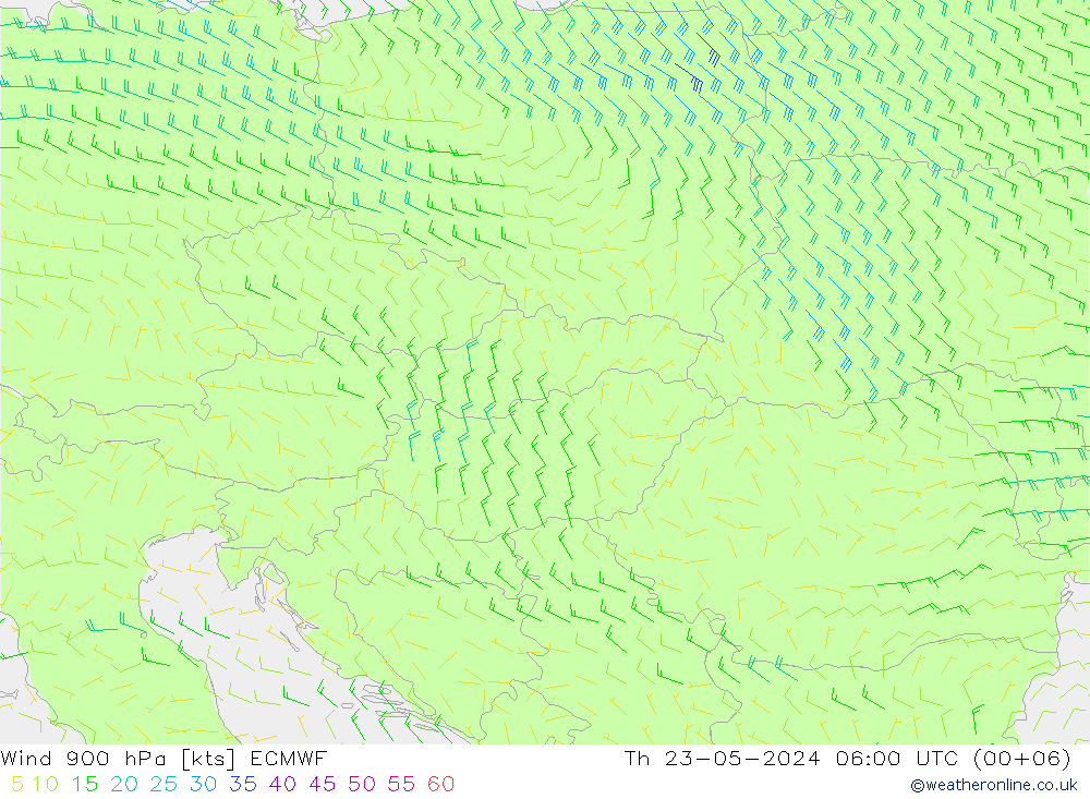 wiatr 900 hPa ECMWF czw. 23.05.2024 06 UTC