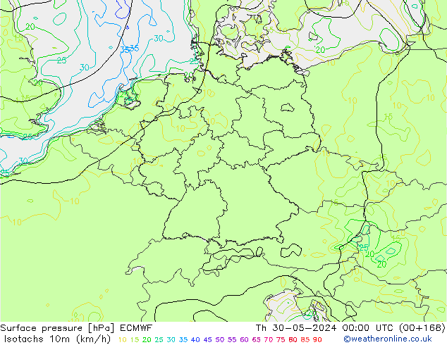10米等风速线 (kph) ECMWF 星期四 30.05.2024 00 UTC