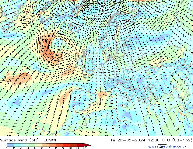 Wind 10 m (bft) ECMWF di 28.05.2024 12 UTC