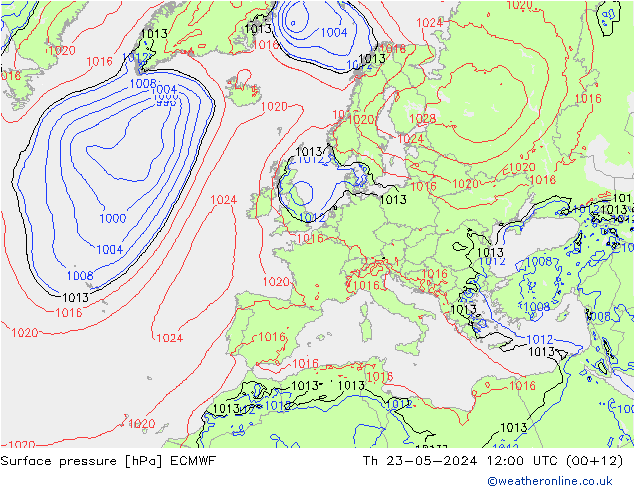 地面气压 ECMWF 星期四 23.05.2024 12 UTC