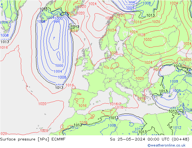 Pressione al suolo ECMWF sab 25.05.2024 00 UTC