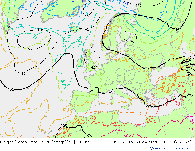 Height/Temp. 850 hPa ECMWF 星期四 23.05.2024 03 UTC