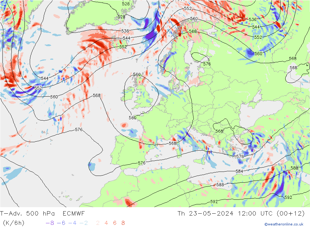 T-Adv. 500 hPa ECMWF  23.05.2024 12 UTC