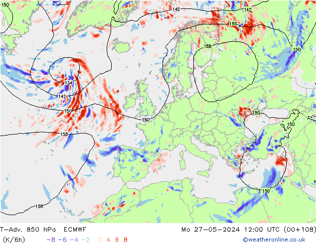 T-Adv. 850 hPa ECMWF lun 27.05.2024 12 UTC