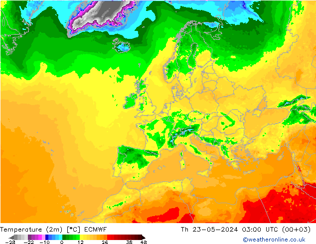 温度图 ECMWF 星期四 23.05.2024 03 UTC