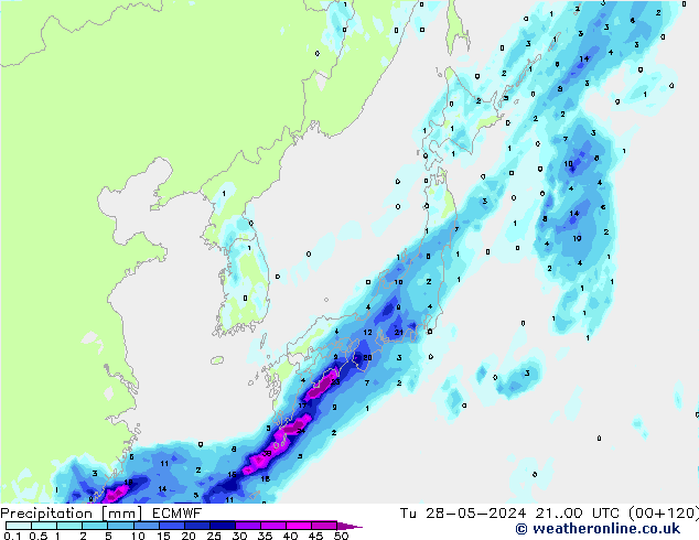 Precipitation ECMWF Tu 28.05.2024 00 UTC
