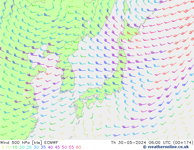 Wind 500 hPa ECMWF Th 30.05.2024 06 UTC