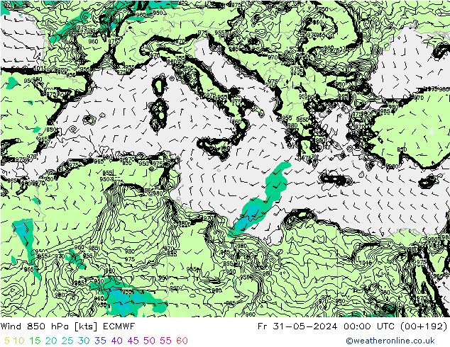 Wind 850 hPa ECMWF Pá 31.05.2024 00 UTC
