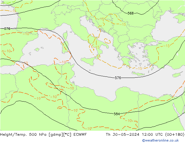 Z500/Rain (+SLP)/Z850 ECMWF чт 30.05.2024 12 UTC
