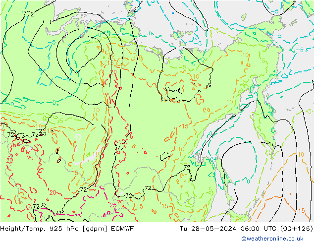 Height/Temp. 925 гПа ECMWF вт 28.05.2024 06 UTC