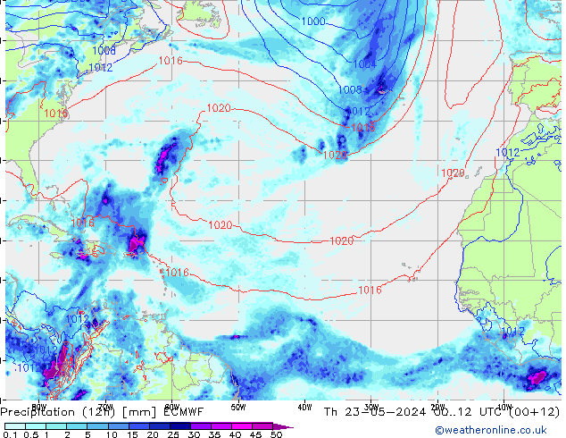 Precipitation (12h) ECMWF Čt 23.05.2024 12 UTC