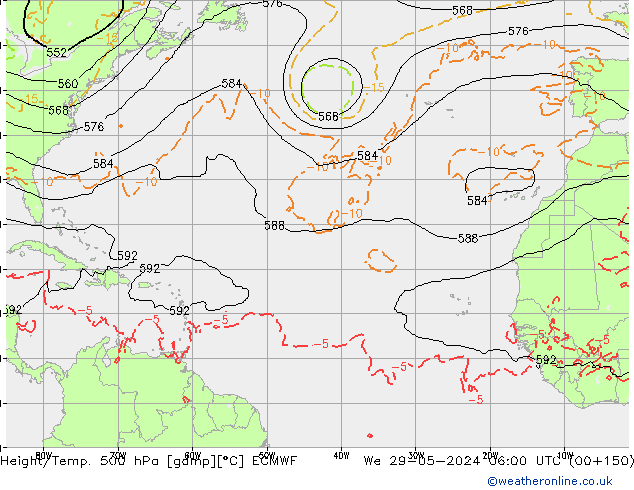 Height/Temp. 500 hPa ECMWF mer 29.05.2024 06 UTC