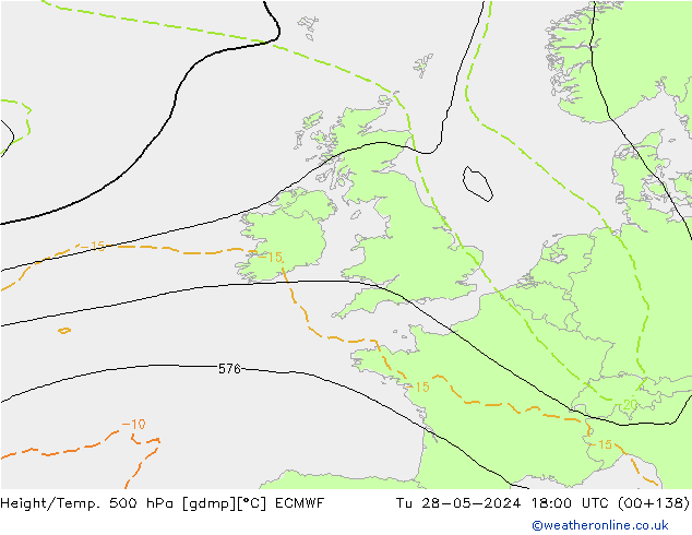 Height/Temp. 500 hPa ECMWF Tu 28.05.2024 18 UTC