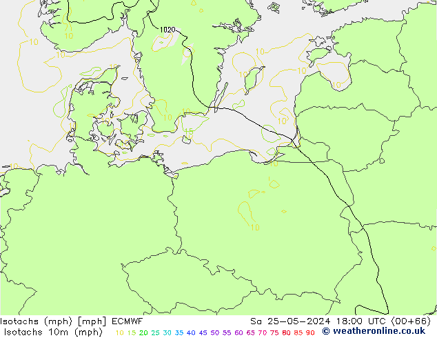 Isotachs (mph) ECMWF sab 25.05.2024 18 UTC
