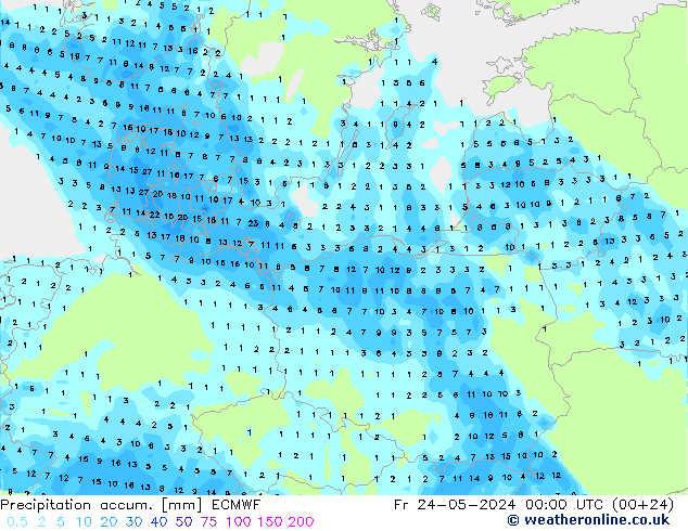 Precipitation accum. ECMWF Sex 24.05.2024 00 UTC