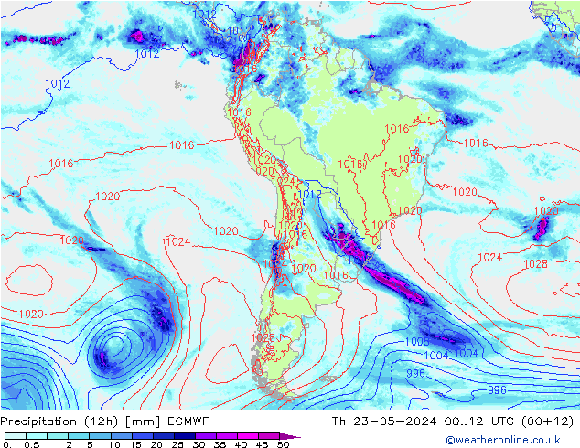 Precipitation (12h) ECMWF Th 23.05.2024 12 UTC