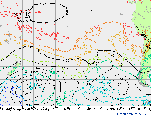 Z500/Rain (+SLP)/Z850 ECMWF Mo 27.05.2024 12 UTC