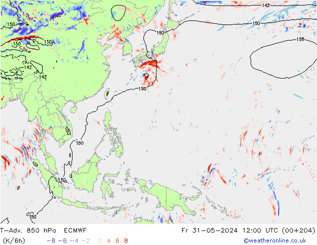 T-Adv. 850 hPa ECMWF Fr 31.05.2024 12 UTC