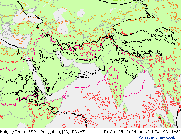Z500/Rain (+SLP)/Z850 ECMWF gio 30.05.2024 00 UTC