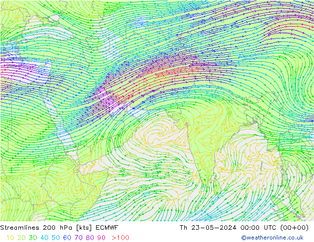 风 200 hPa ECMWF 星期四 23.05.2024 00 UTC