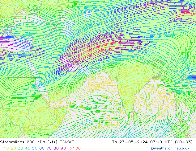 风 200 hPa ECMWF 星期四 23.05.2024 03 UTC