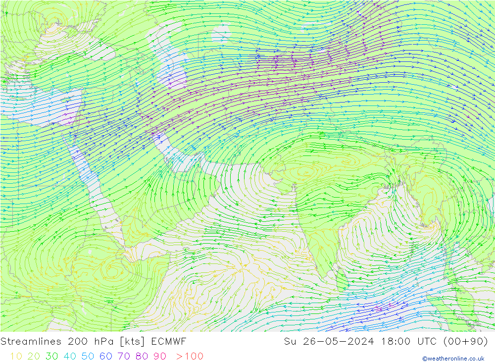 风 200 hPa ECMWF 星期日 26.05.2024 18 UTC