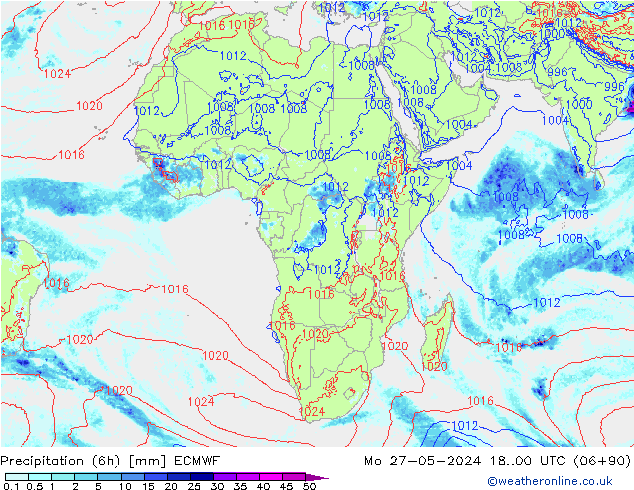 Precipitation (6h) ECMWF Po 27.05.2024 00 UTC