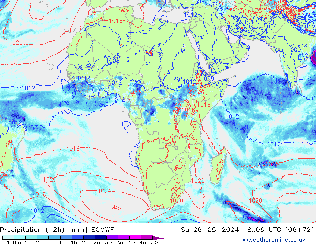 Precipitation (12h) ECMWF Ne 26.05.2024 06 UTC