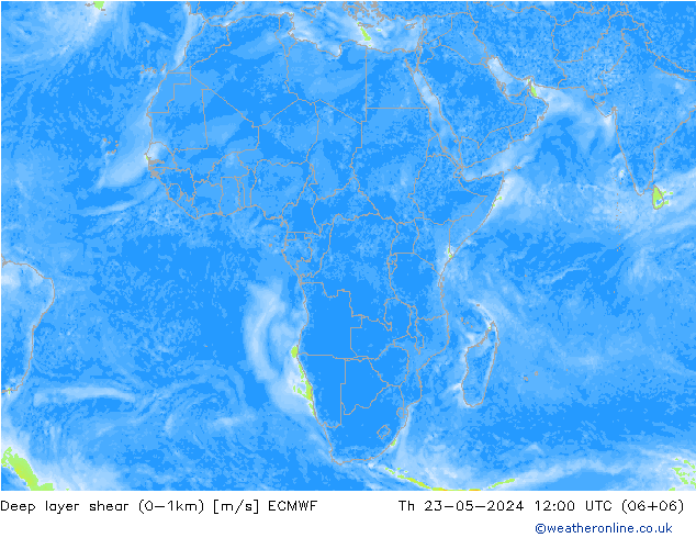 Deep layer shear (0-1km) ECMWF Th 23.05.2024 12 UTC