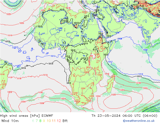 High wind areas ECMWF Th 23.05.2024 06 UTC