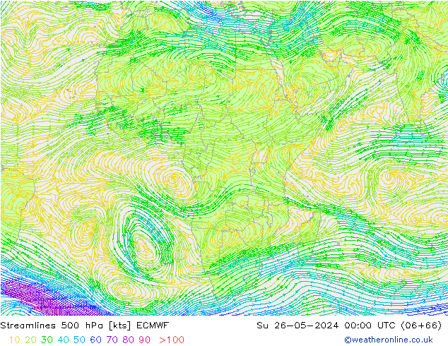 Linea di flusso 500 hPa ECMWF dom 26.05.2024 00 UTC