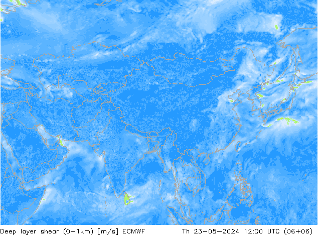 Deep layer shear (0-1km) ECMWF Th 23.05.2024 12 UTC