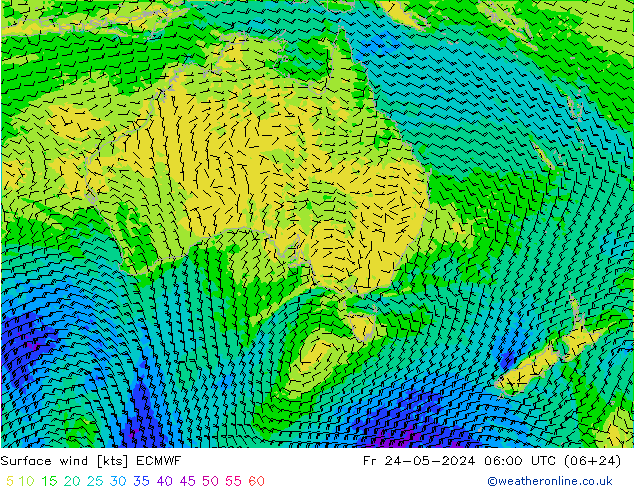 Surface wind ECMWF Fr 24.05.2024 06 UTC