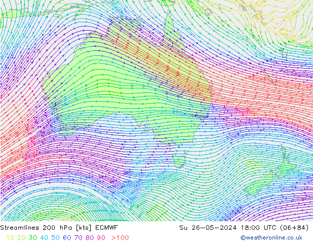 Linea di flusso 200 hPa ECMWF dom 26.05.2024 18 UTC