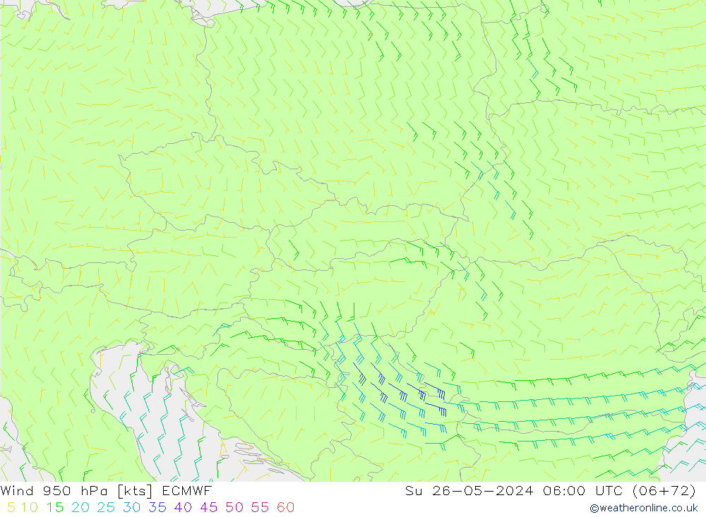Wind 950 hPa ECMWF Ne 26.05.2024 06 UTC