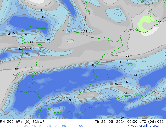 RV 300 hPa ECMWF do 23.05.2024 09 UTC