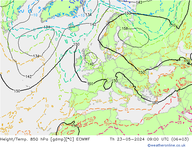 Height/Temp. 850 hPa ECMWF 星期四 23.05.2024 09 UTC