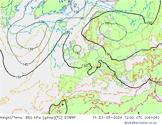 Z500/Rain (+SLP)/Z850 ECMWF 星期四 23.05.2024 12 UTC