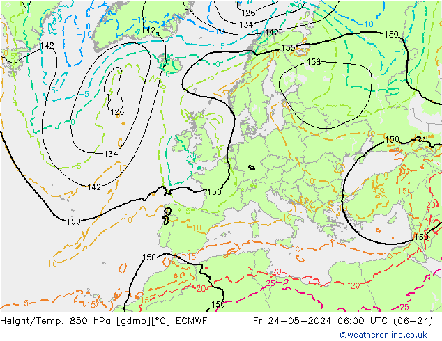 Z500/Rain (+SLP)/Z850 ECMWF 星期五 24.05.2024 06 UTC