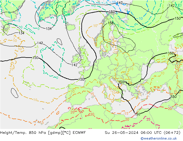 Z500/Rain (+SLP)/Z850 ECMWF Dom 26.05.2024 06 UTC