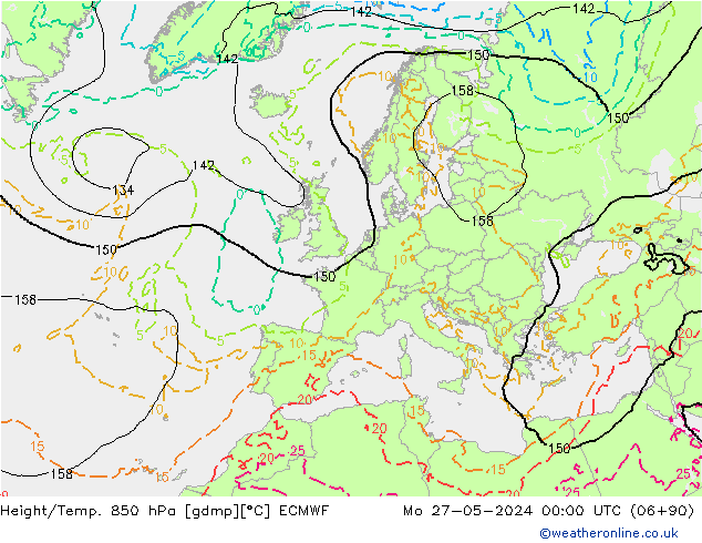 Height/Temp. 850 hPa ECMWF pon. 27.05.2024 00 UTC