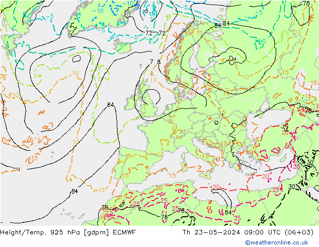 Height/Temp. 925 hPa ECMWF 星期四 23.05.2024 09 UTC
