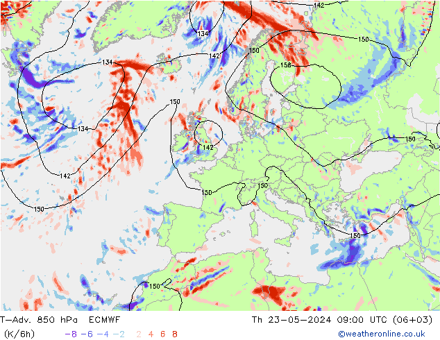 T-Adv. 850 hPa ECMWF Per 23.05.2024 09 UTC