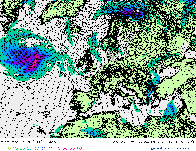 Wind 850 hPa ECMWF Mo 27.05.2024 00 UTC