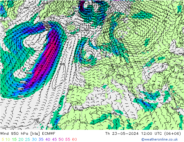 风 950 hPa ECMWF 星期四 23.05.2024 12 UTC